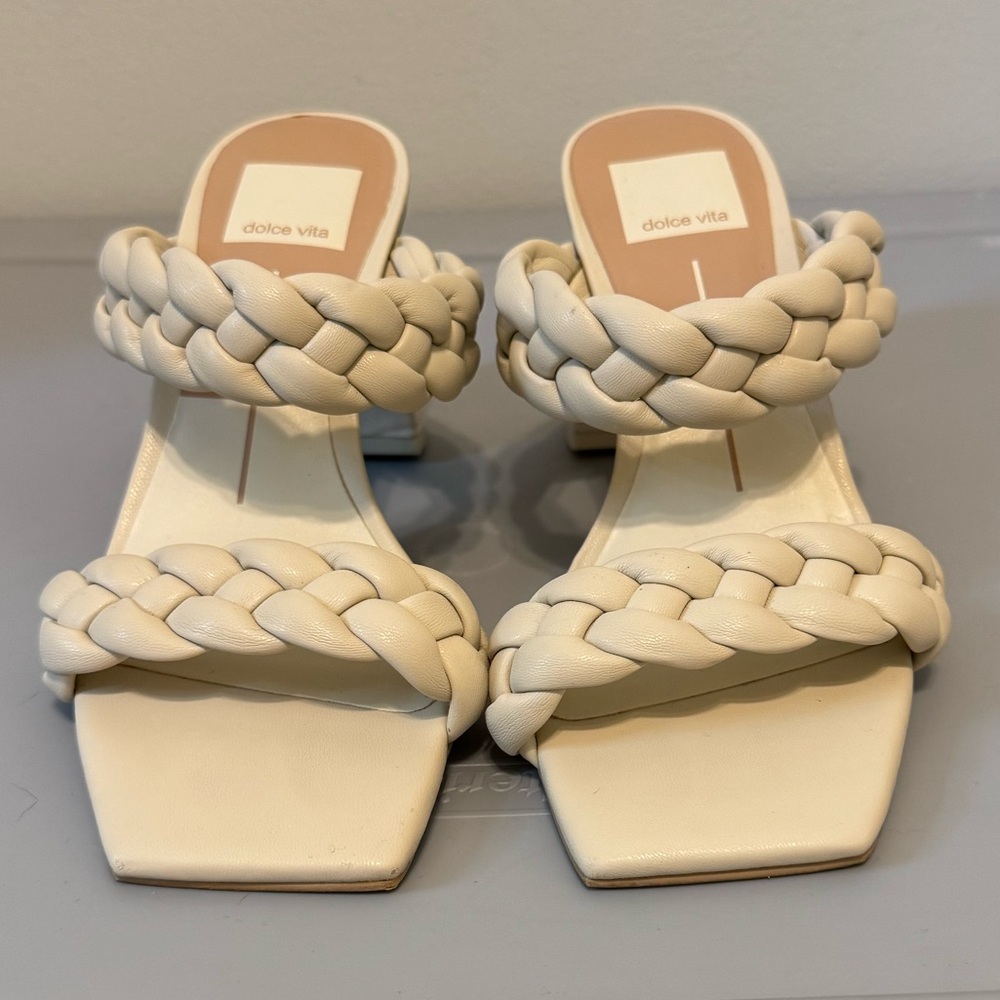 Dolce Vita Cream Braided Sandals with Modern Square Toe